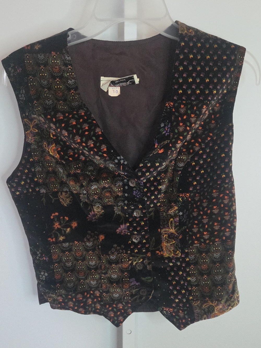 ​VTG Signature 1 New York Velvet Floral Patchwork Waistcoat Vest Sz 10 S M 70s